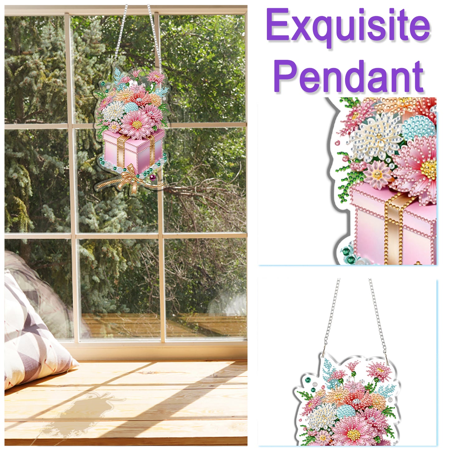 Flower Gifts 2D Flat DIY Diamond Painting Kits Window Hanging for Home Decor