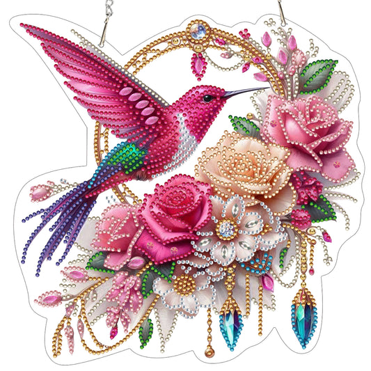 Hummingbird Flowers 2D Flat DIY Diamond Painting Kits Window Hanging Home Decor