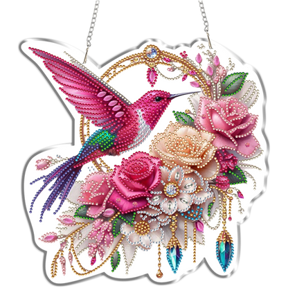 Hummingbird Flowers 2D Flat DIY Diamond Painting Kits Window Hanging Home Decor
