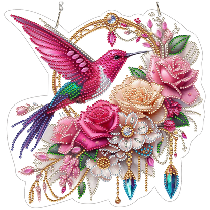 Hummingbird Flowers 2D Flat DIY Diamond Painting Kits Window Hanging Home Decor