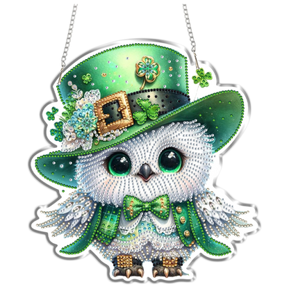 Four-Leaf Clover Owl 2D Flat DIY Diamond Painting Kits Window Hanging Home Decor