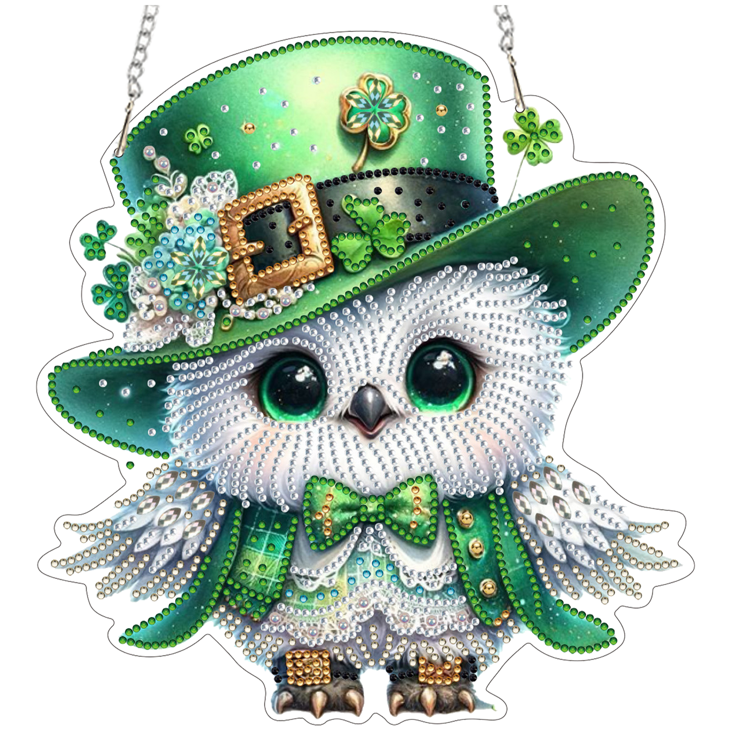 Four-Leaf Clover Owl 2D Flat DIY Diamond Painting Kits Window Hanging Home Decor