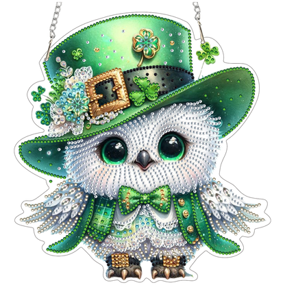 Four-Leaf Clover Owl 2D Flat DIY Diamond Painting Kits Window Hanging Home Decor