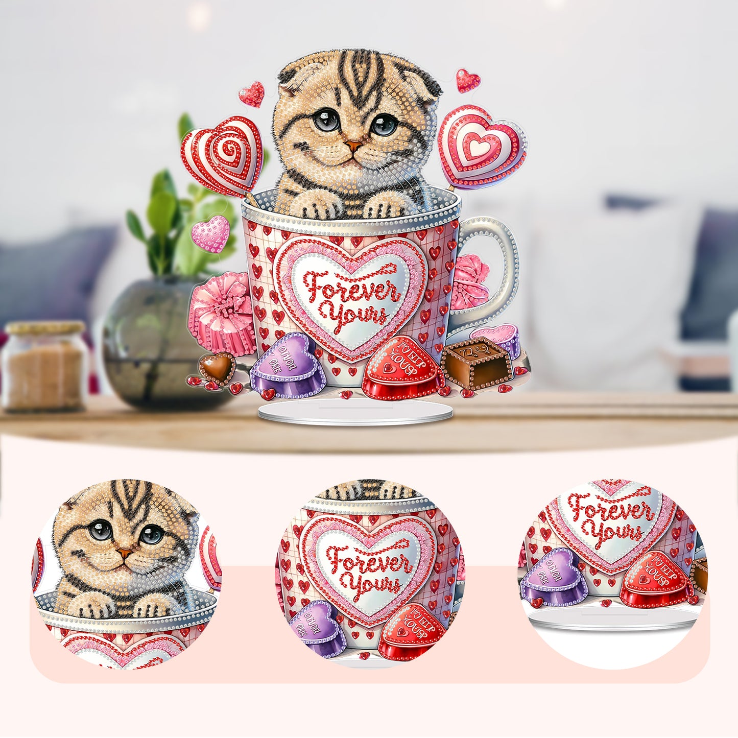 Acrylic 2D Flat Cup Cat DIY Table Top Diamond Painting Ornament Kits Home Decor