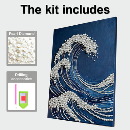 Wave - DIY Pearl Gem Art Diamond Painting Kits With Framefor Home Decor -30x40cm
