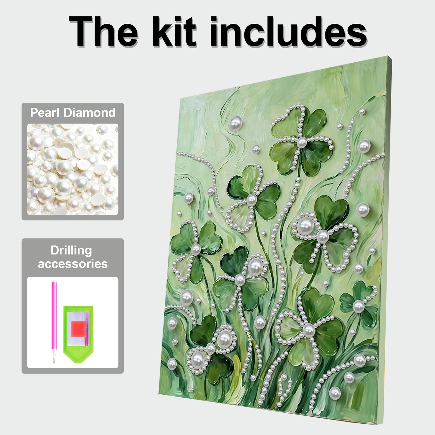 Lucky Four-Leaf Clover - DIY Pearl Gem Art Diamond Painting Kits With Framefor Home Decor -30x40cm