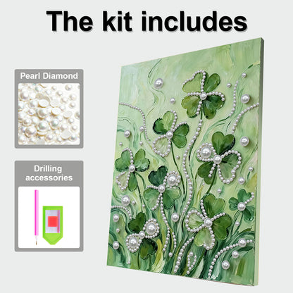 Lucky Four-Leaf Clover - DIY Pearl Gem Art Diamond Painting Kits With Framefor Home Decor -30x40cm