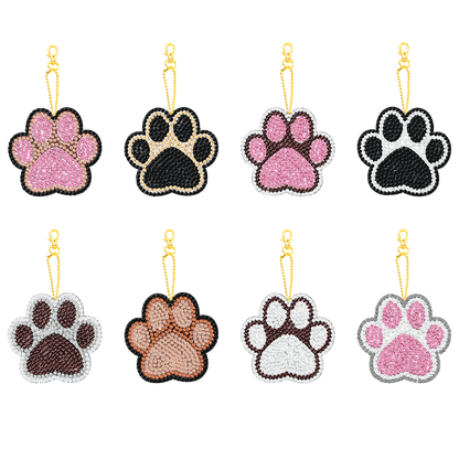 8PCS Double Sided Diamond Art Keyring Dog Paws for Adult Purse Handbag Decor