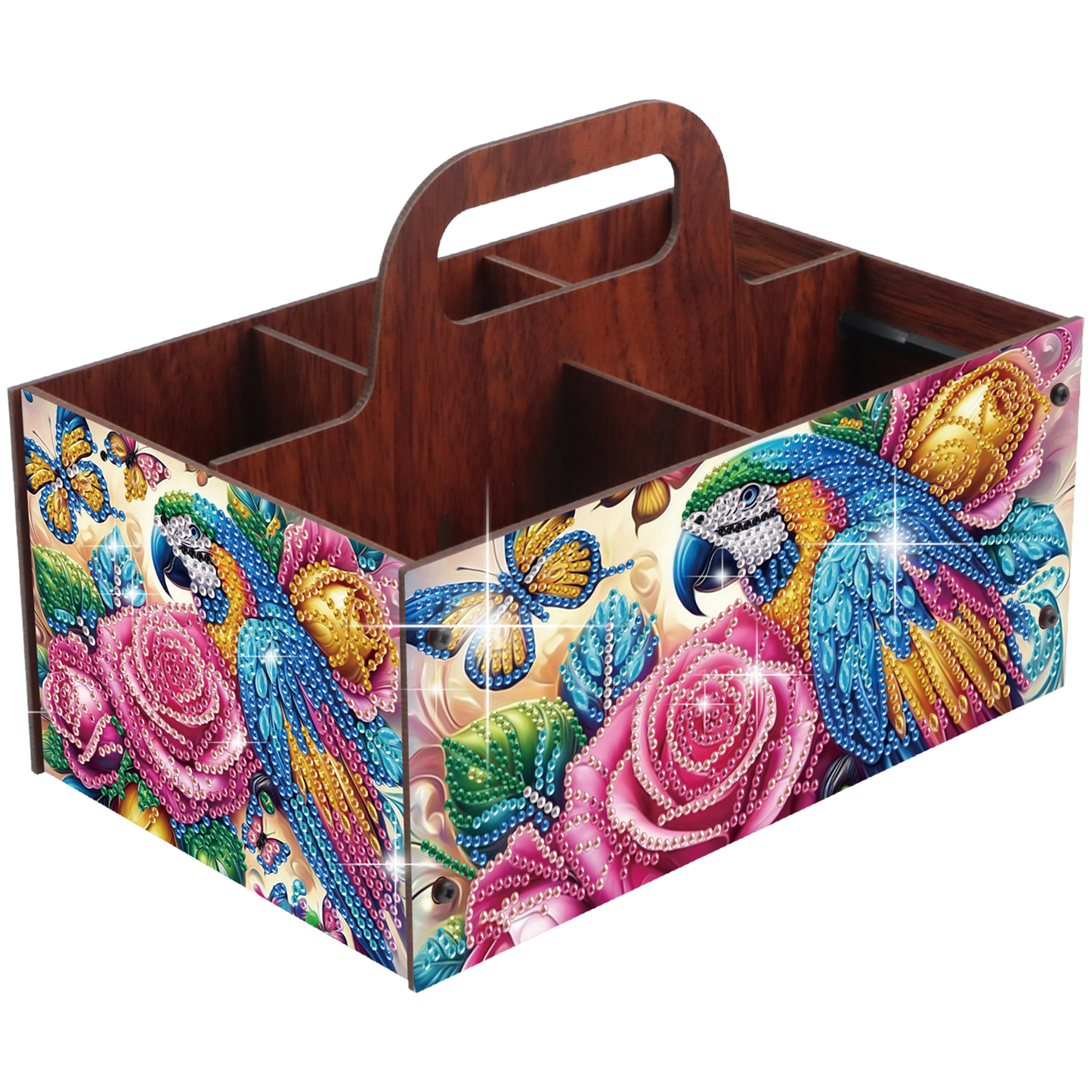 Parrot DIY Wooden Diamond Art Painting Storage Box with Handheld for Home Decor