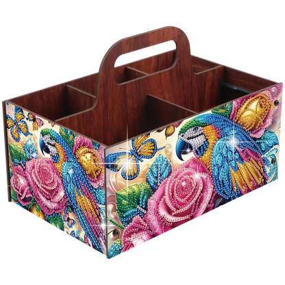 Parrot DIY Wooden Diamond Art Painting Storage Box with Handheld for Home Decor