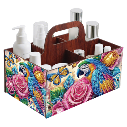 Parrot DIY Wooden Diamond Art Painting Storage Box with Handheld for Home Decor