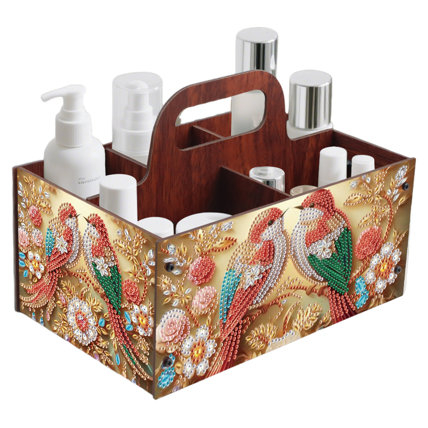 Birds DIY Wooden Diamond Art Painting Storage Box with Handheld for Home Decor