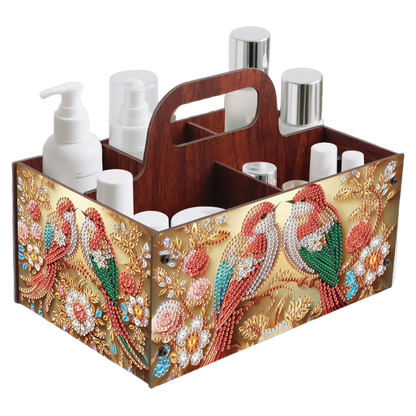 Birds DIY Wooden Diamond Art Painting Storage Box with Handheld for Home Decor