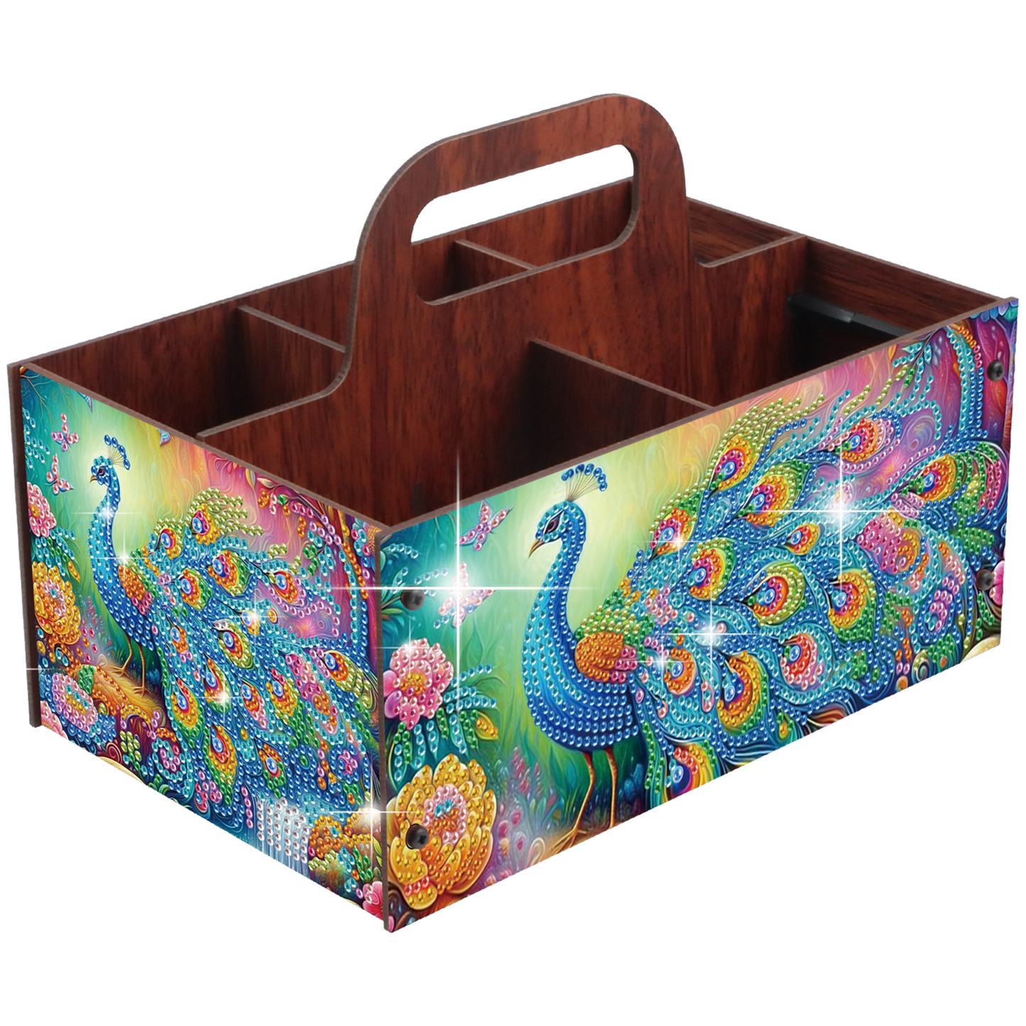 Peacock DIY Wooden Diamond Art Painting Storage Box with Handheld for Home Decor