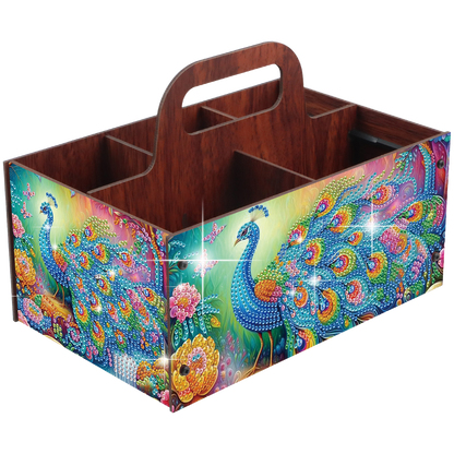 Peacock DIY Wooden Diamond Art Painting Storage Box with Handheld for Home Decor