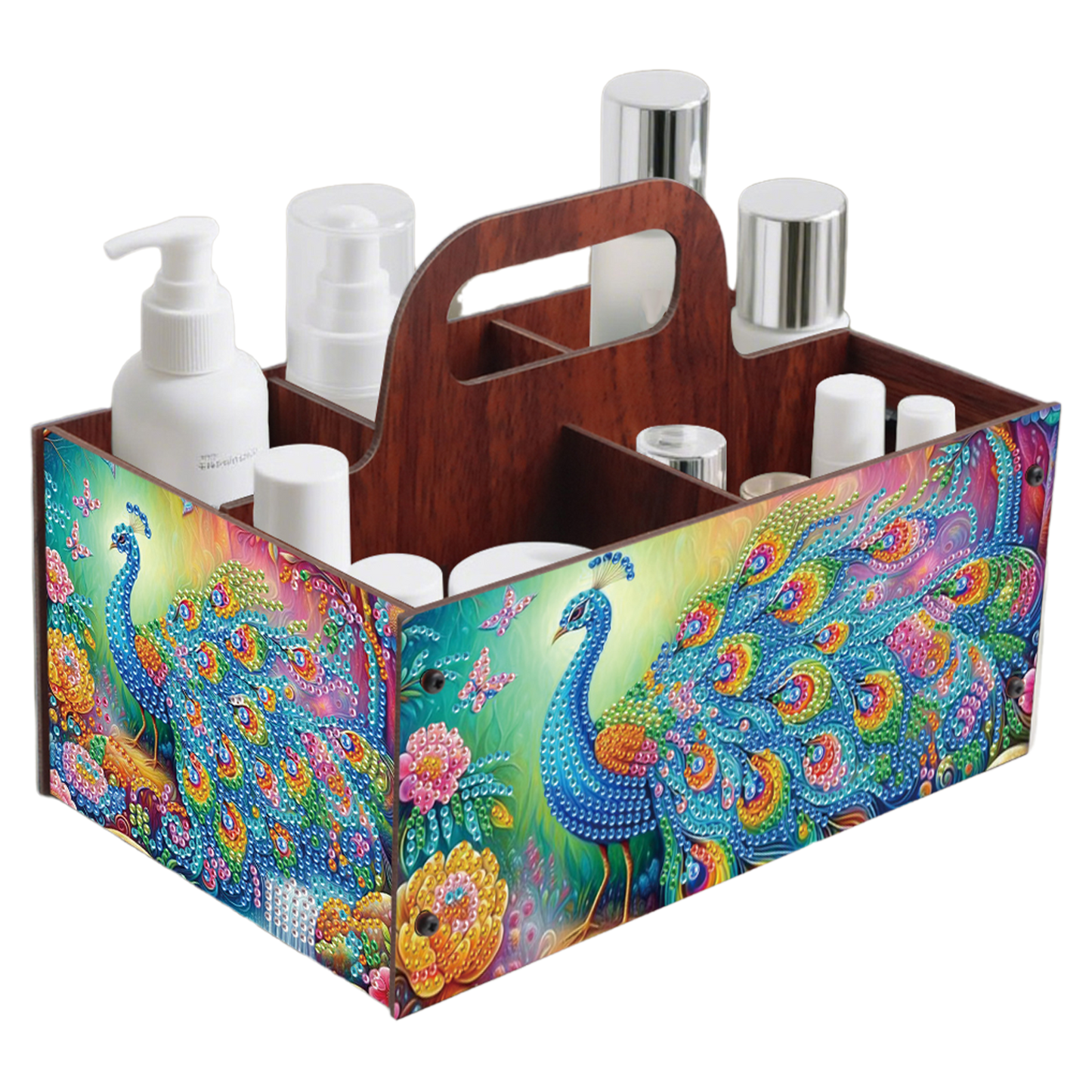 Peacock DIY Wooden Diamond Art Painting Storage Box with Handheld for Home Decor