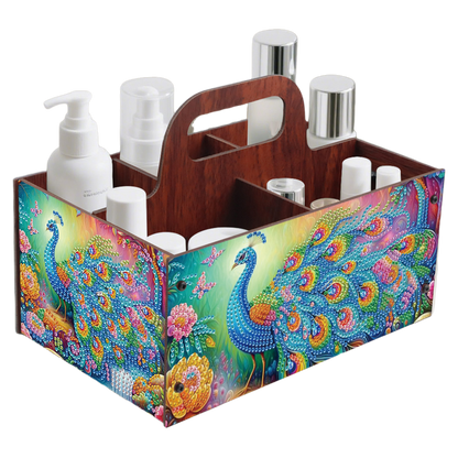 Peacock DIY Wooden Diamond Art Painting Storage Box with Handheld for Home Decor