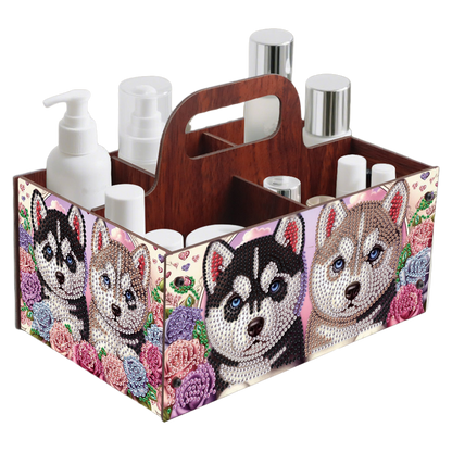 Puppy DIY Wooden Diamond Art Painting Storage Box with Handheld Home Decor