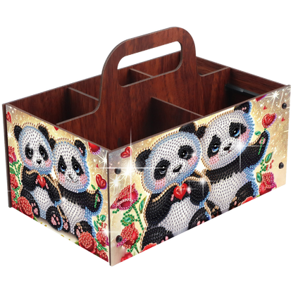 Panda DIY Wooden Diamond Art Painting Storage Box with Handheld Home Decor