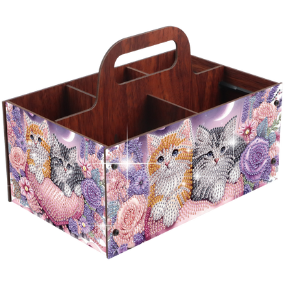 Cat DIY Wooden Diamond Art Painting Storage Box with Handheld Home Decor
