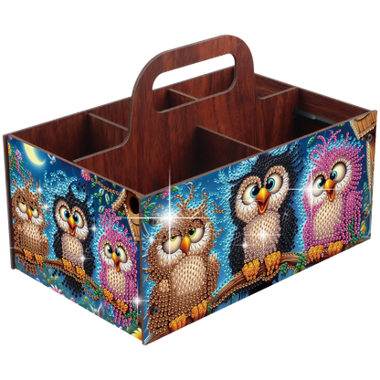 Three Owls DIY Wooden Diamond Art Painting Storage Box with Handheld Home Decor