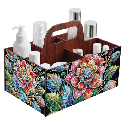 Flowers DIY Wooden Diamond Art Painting Storage Box with Handheld Home Decor