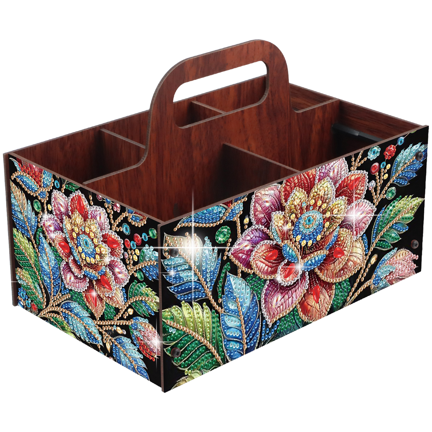 Flowers DIY Wooden Diamond Art Painting Storage Box with Handheld Home Decor