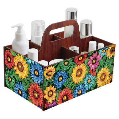 Colorful Flowers DIY Wooden Diamond Art Painting Storage Box with Handheld Home