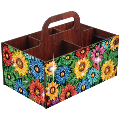 Colorful Flowers DIY Wooden Diamond Art Painting Storage Box with Handheld Home