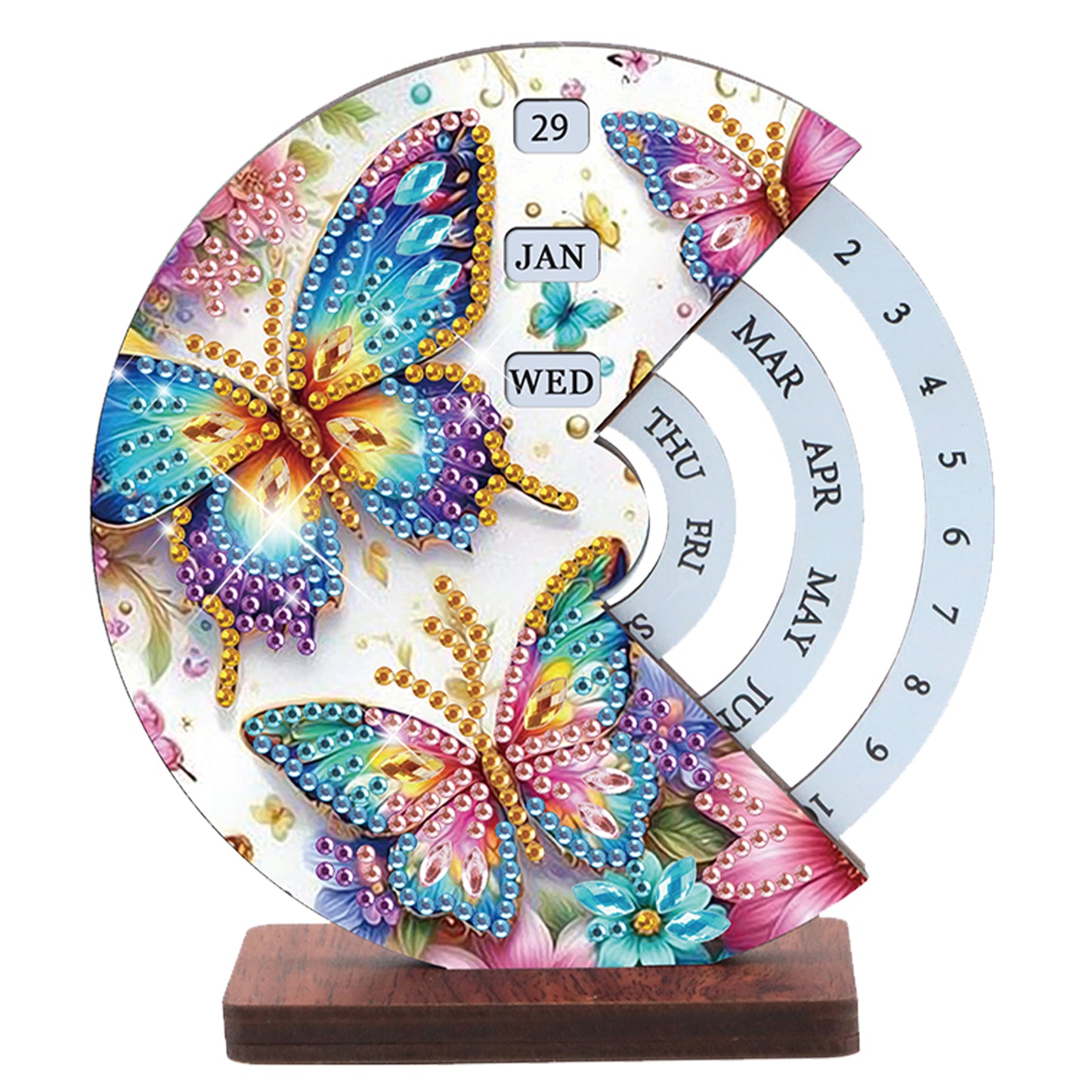 2pcs Butterfly Hummingbir Diamond Art Wooden Round Rotatable Calendar for Home