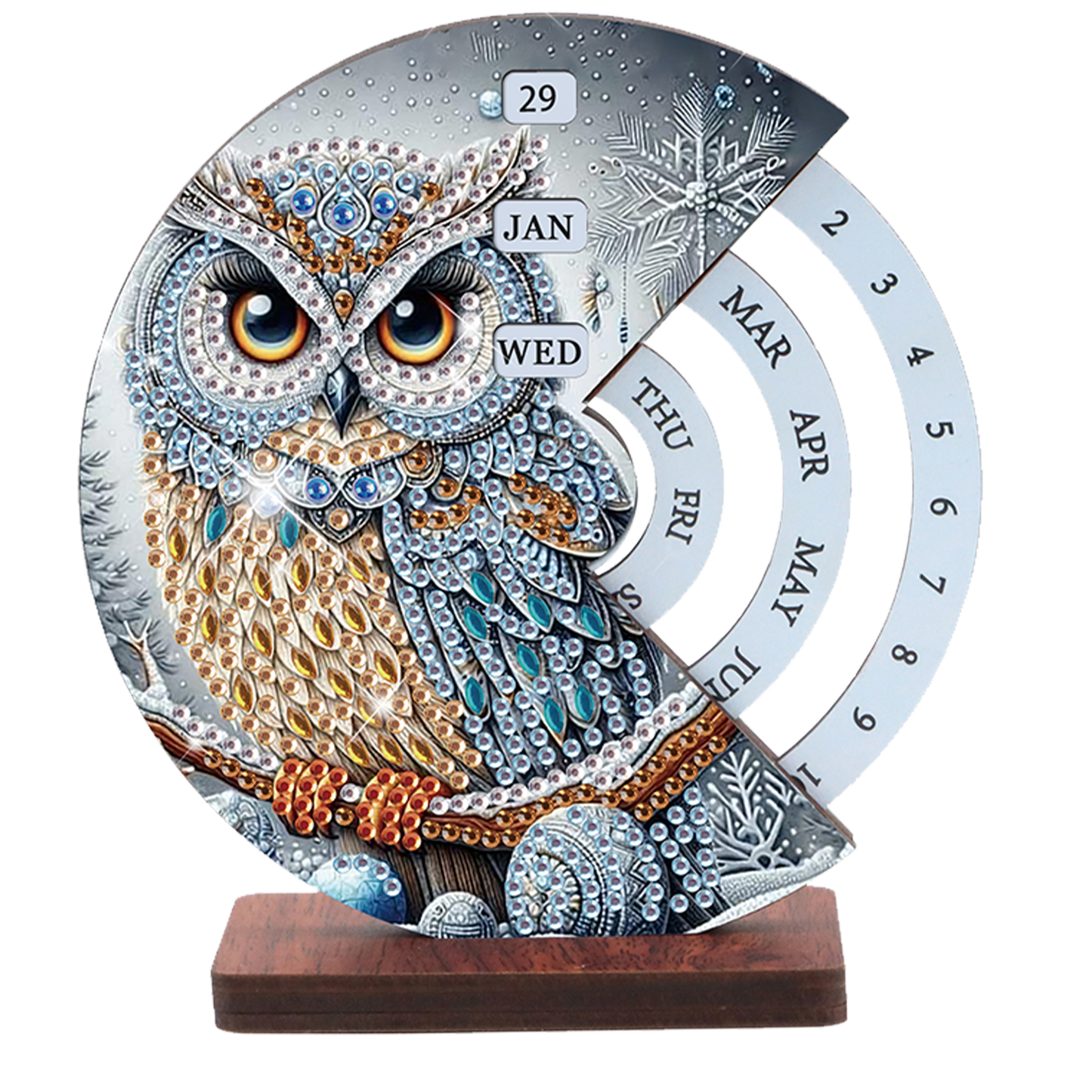 2pcs Owl DIY Diamond Art Wooden Round Rotatable Calendar for Home Office Desk