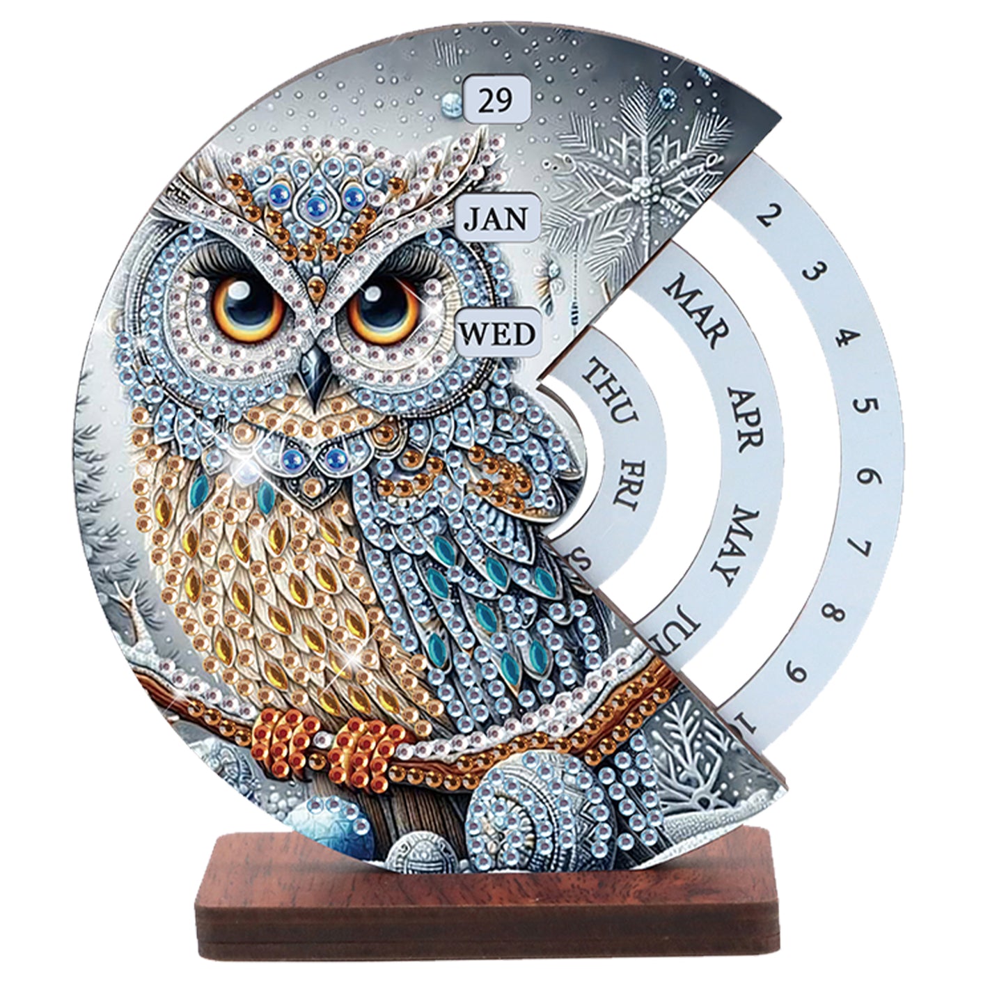 2pcs Owl DIY Diamond Art Wooden Round Rotatable Calendar for Home Office Desk