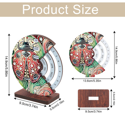 2pcs Ladybug DIY Diamond Art Wooden Round Rotatable Calendar for Home Office
