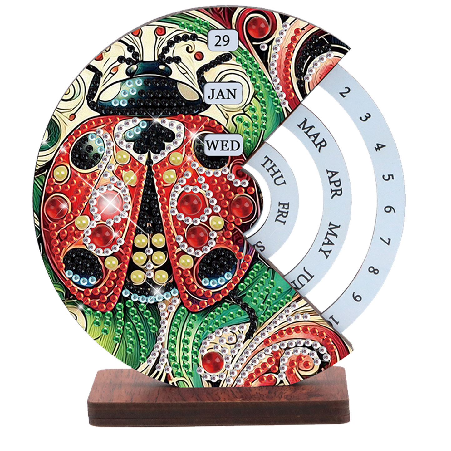 2pcs Ladybug DIY Diamond Art Wooden Round Rotatable Calendar for Home Office