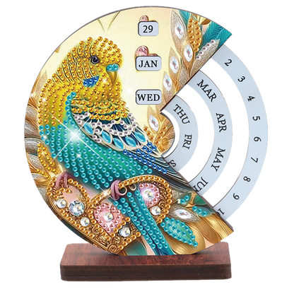 2pcs Birds DIY Diamond Art Wooden Round Rotatable Calendar for Home Office Desk