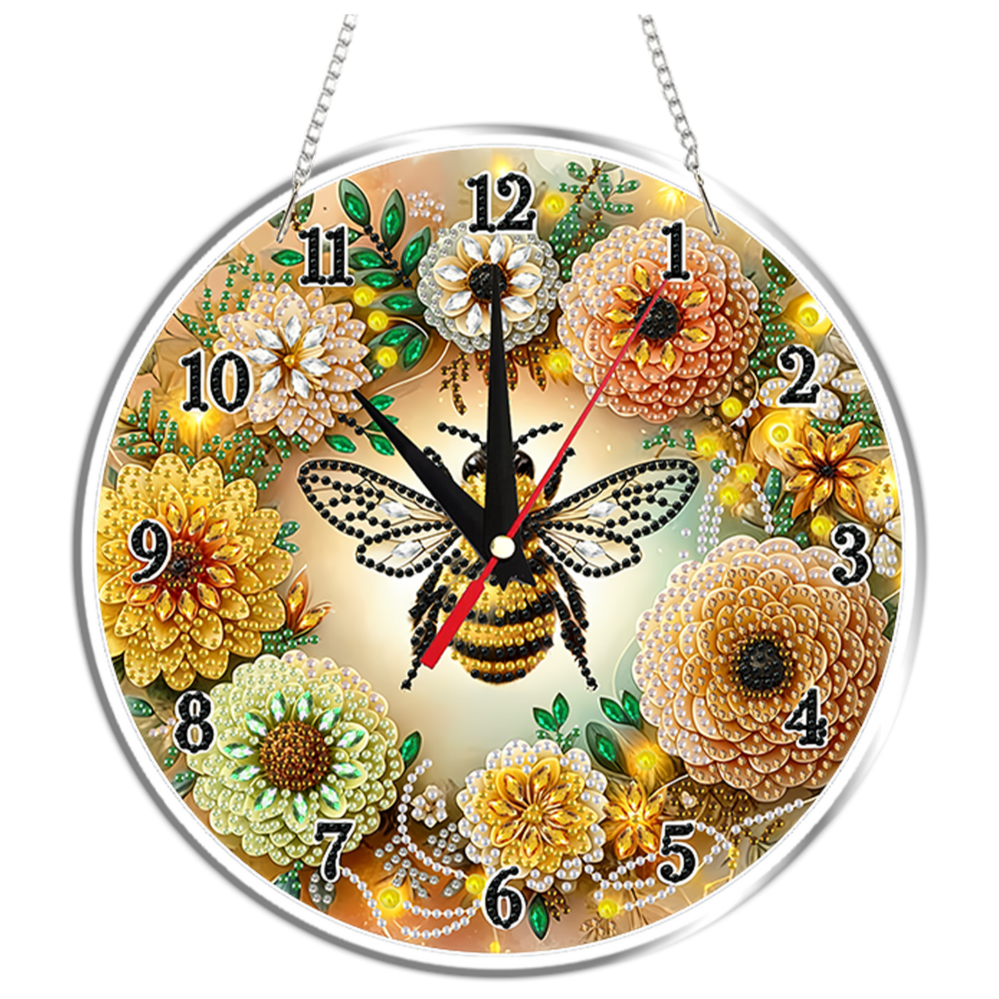 2D Flat DIY Bees Flowers Acrylic 5D Diamond Art Clock Kit for Home Decoration