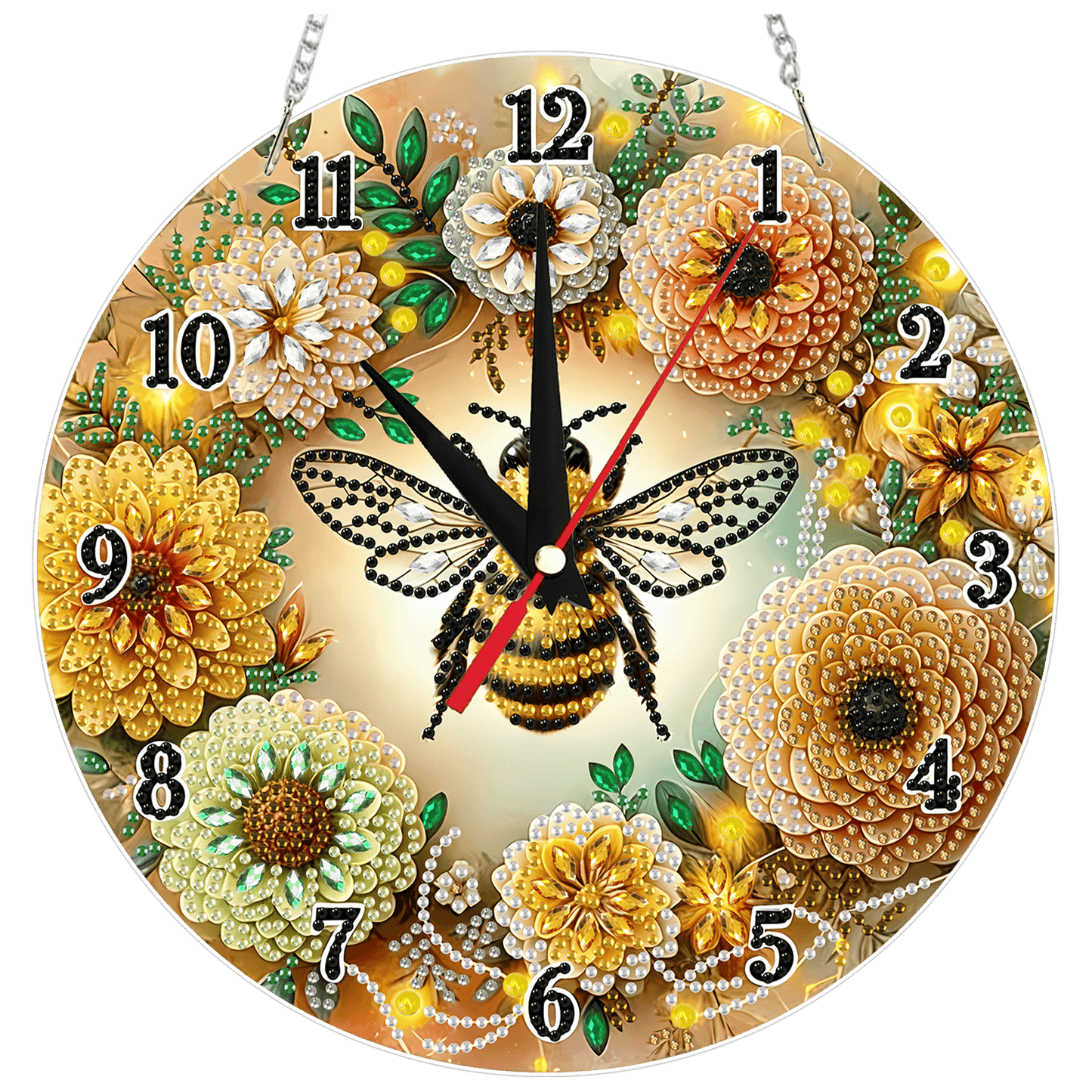 2D Flat DIY Bees Flowers Acrylic 5D Diamond Art Clock Kit for Home Decoration