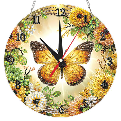 2D Flat DIY Butterflies Flowers Acrylic 5D Diamond Art Clock Kit for Home Decor
