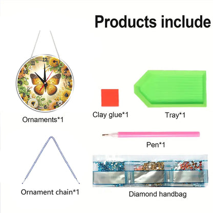 2D Flat DIY Butterflies Flowers Acrylic 5D Diamond Art Clock Kit for Home Decor