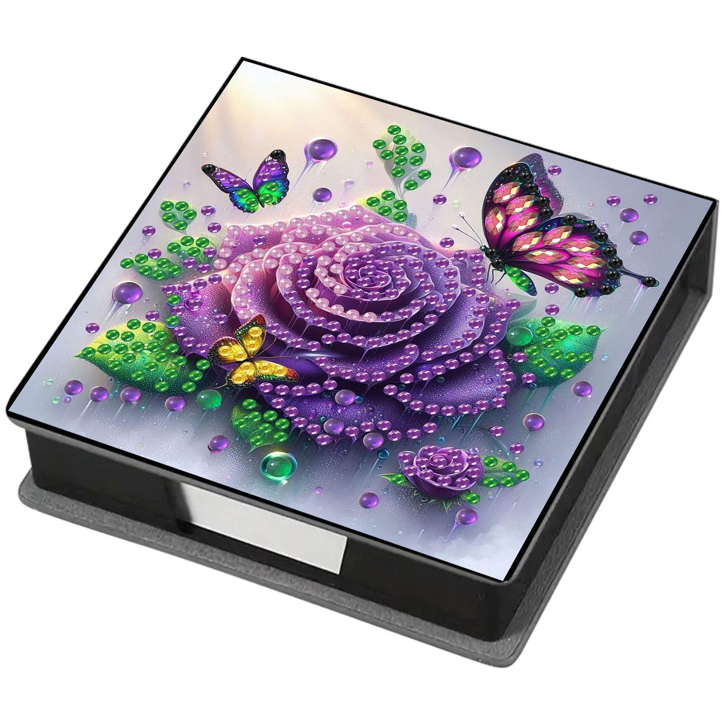 Purple Rose PU DIY 5D Diamond Painting Note Box (160 Blank Notepads) for Office