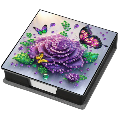Purple Rose PU DIY 5D Diamond Painting Note Box (160 Blank Notepads) for Office