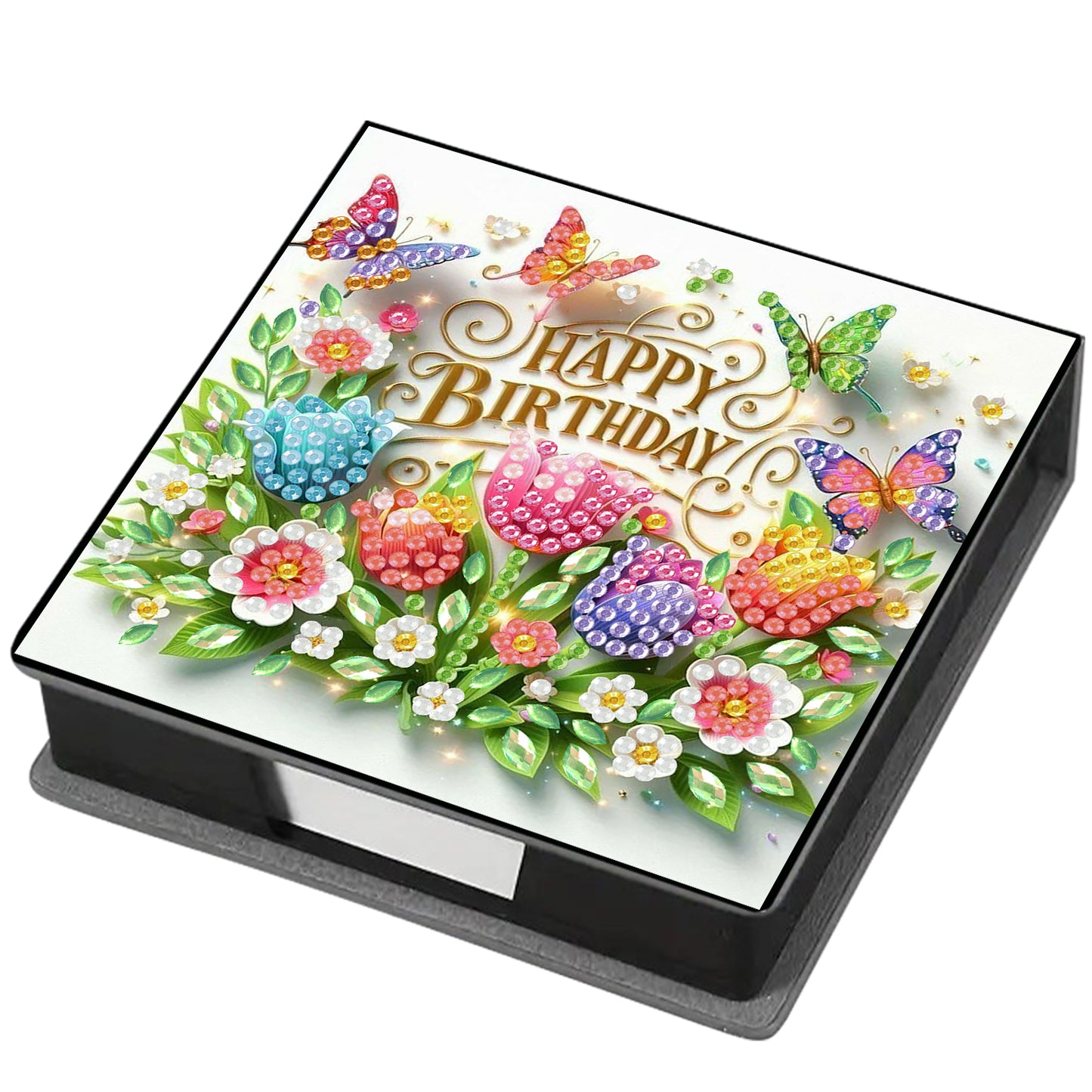 Birthday PU DIY 5D Diamond Painting Note Box (160 Blank Notepads) for Office