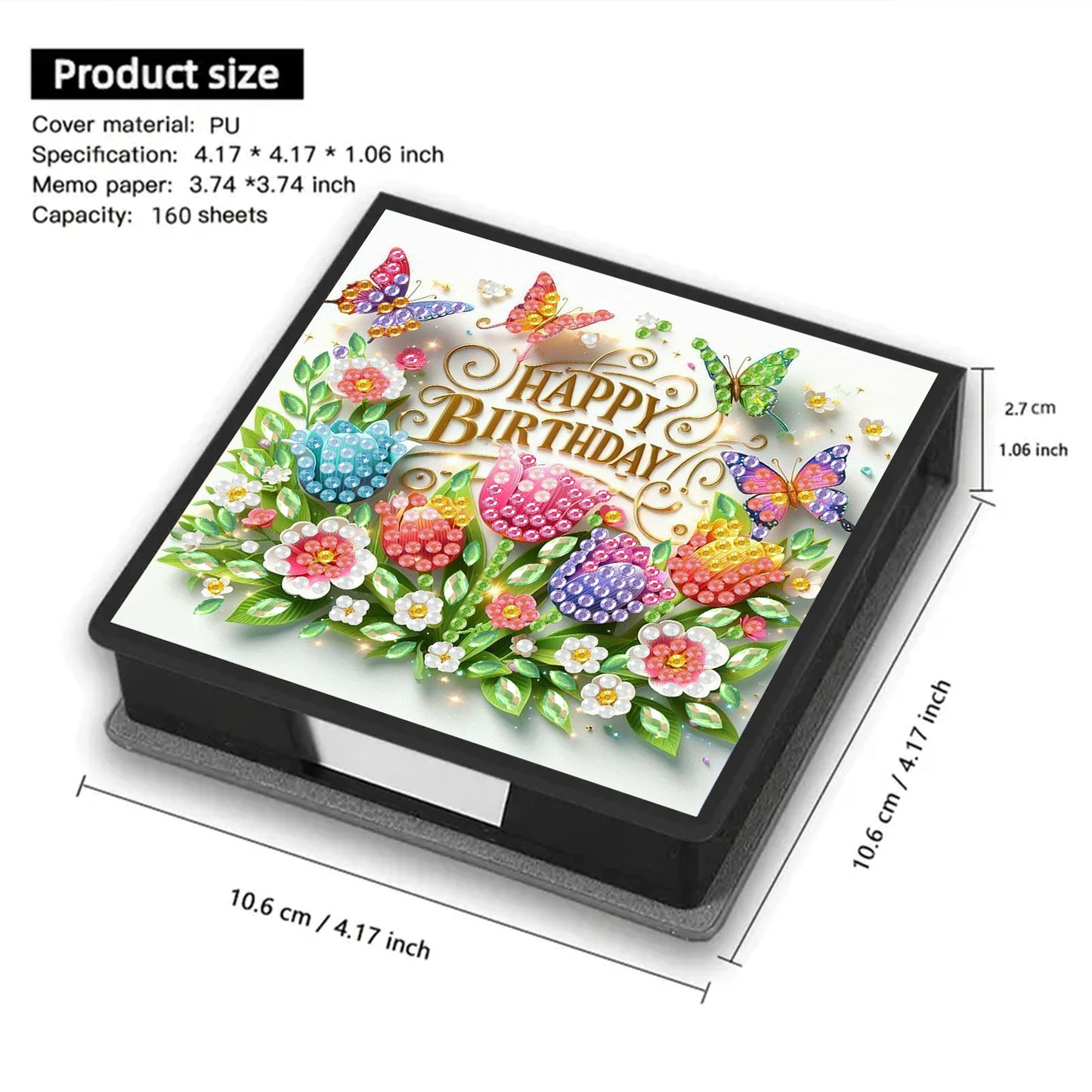 Birthday PU DIY 5D Diamond Painting Note Box (160 Blank Notepads) for Office