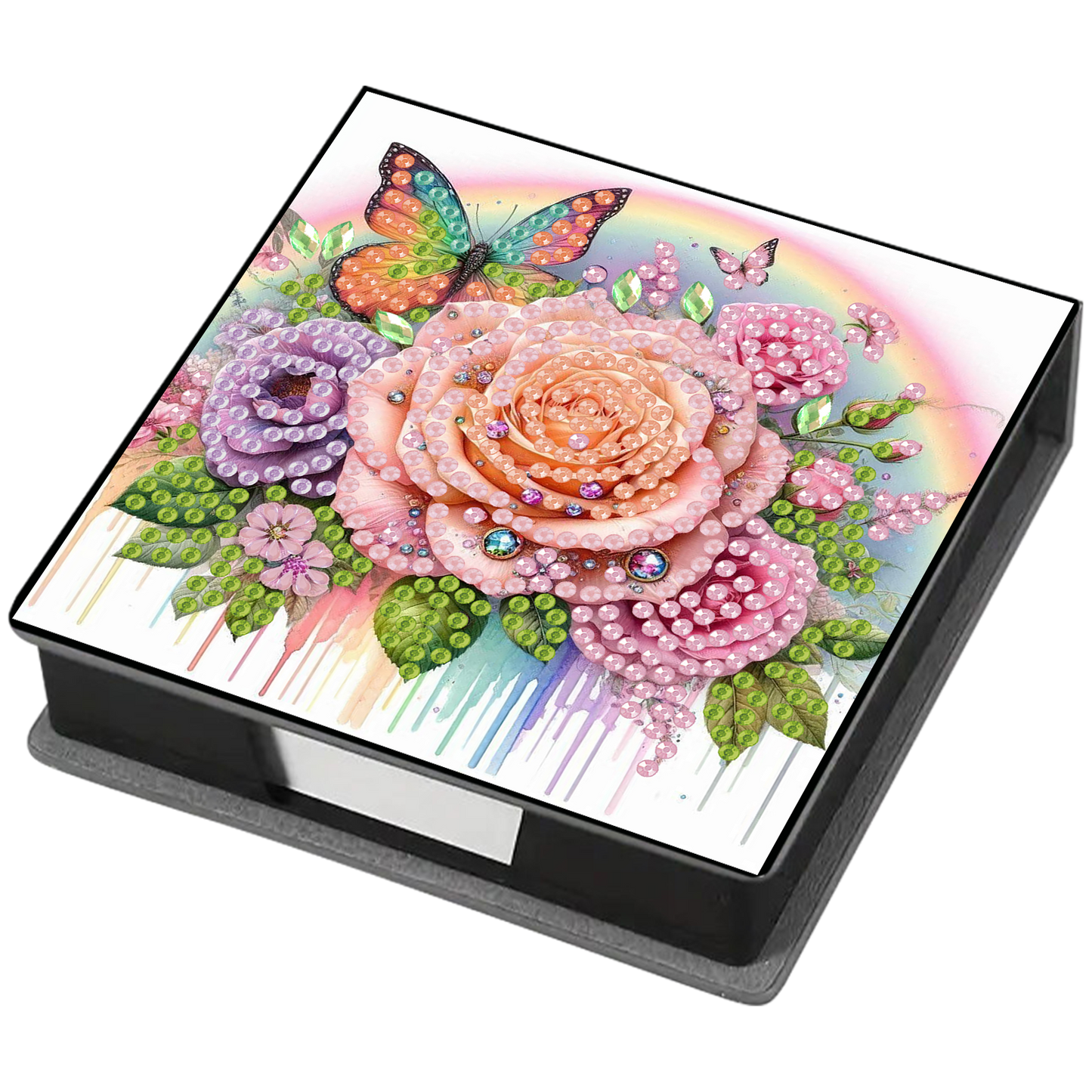 Rose PU DIY 5D Diamond Painting Note Box (160 Blank Notepads) for Office Home