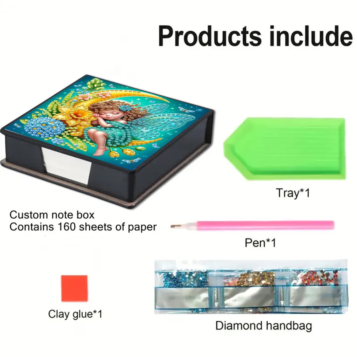 Girl on the Moon PU DIY 5D Diamond Painting Home Note Box (160 Blank Notepads)