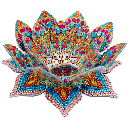 Blue Orange Lotus Candlestick DIY Diamond Art Desk Ornaments for Home Decor