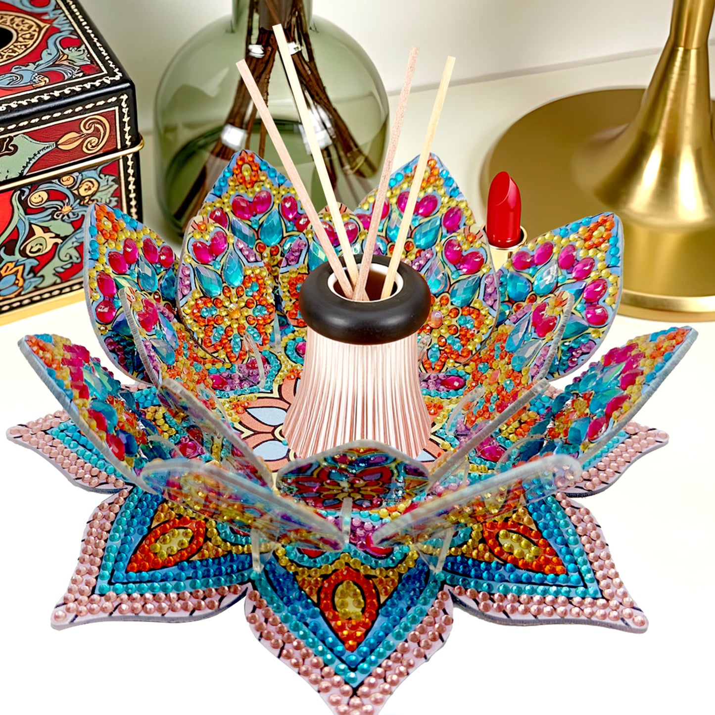 Blue Orange Lotus Candlestick DIY Diamond Art Desk Ornaments for Home Decor
