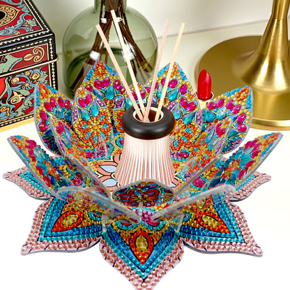 Blue Orange Lotus Candlestick DIY Diamond Art Desk Ornaments for Home Decor