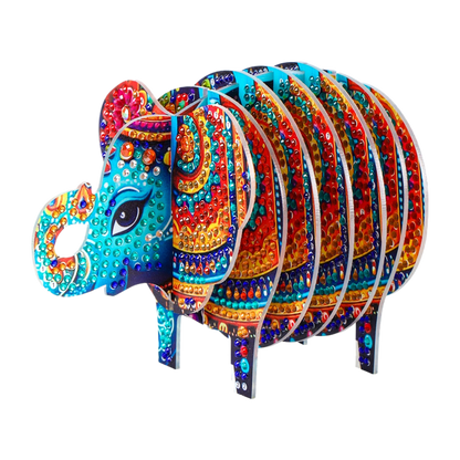 Elephant 5D DIY Animal Pattern Home Diamond Painting Coasters Kits with Holder