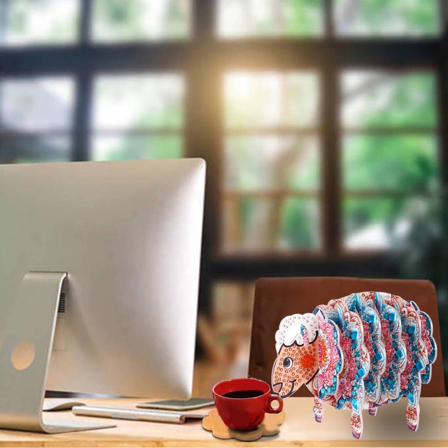 Goat 5D DIY Animal Pattern Diamond Painting Coasters Kits with Holder for Home